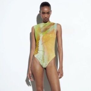 ZARA Draped Tulle Bodysuit | S
